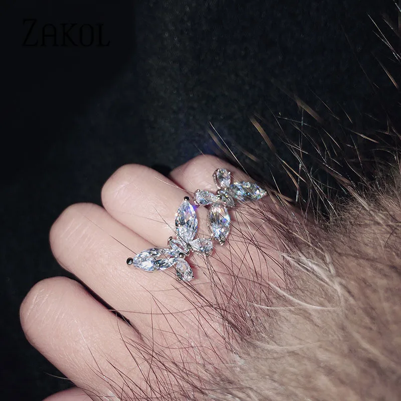 ZAKOL новые трендовые Регулируемые кольца с кубическим цирконием в форме бабочки
