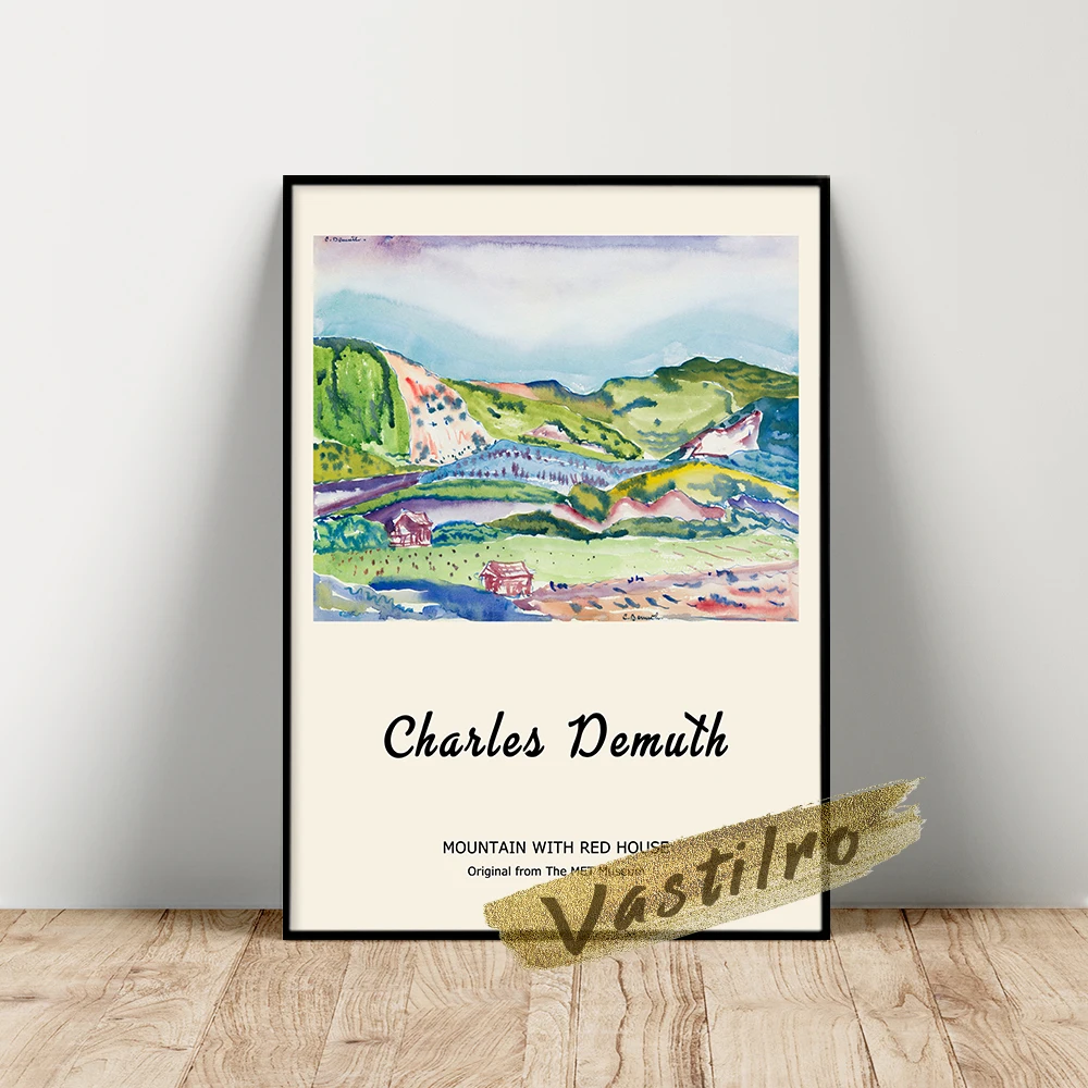

Charles Demuth Museum Exhibition Poster, Mountain With Red House Wall Painting, Demuth Vintage Landscape Still Life Wall Decor