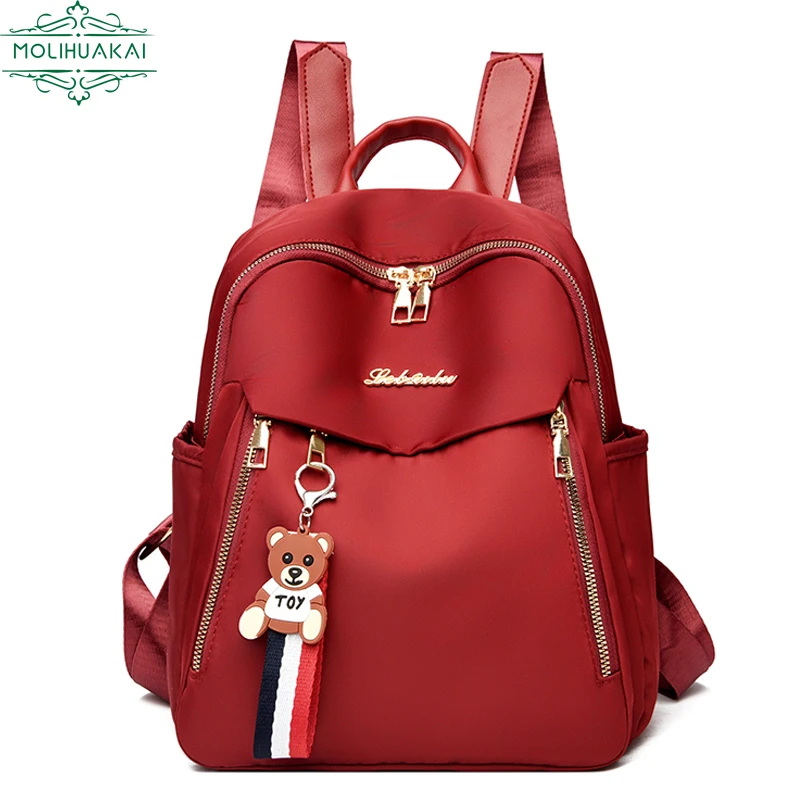 Women Multiple Pockets Mochila Black Red Small Designer Bagp