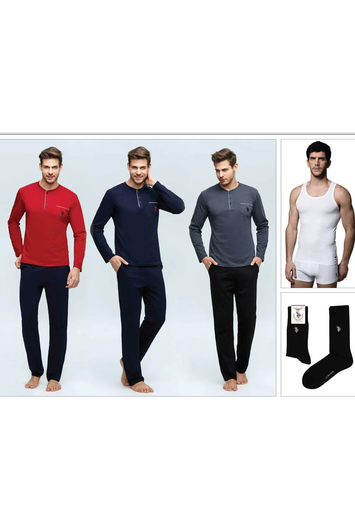 Men's Cotton Home Comfortable Pajamas Set 4 Pieces + Athl + Boxer Shorts + Socks Set 17394