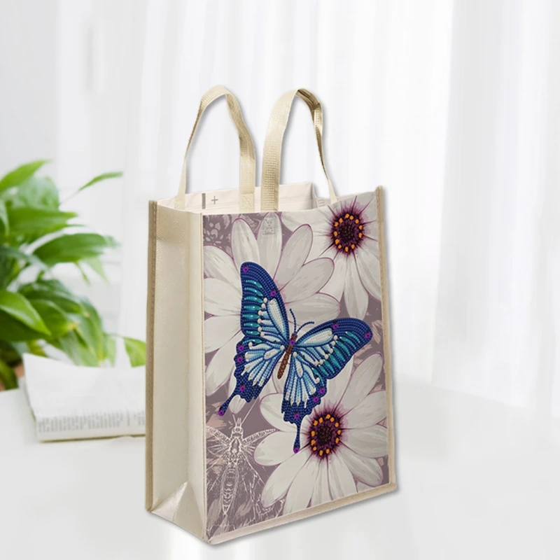 

Butterfly Flower Non-woven Canvas Tote Bag 5D DIY Painting Reusable Grocery Bags for Women Fashionable Art Handbag Shopping G5AE