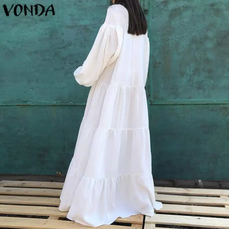 VONDA, винтажное макси платье,, женское, сексуальное, v-образный вырез, одноцветные платья размера плюс, богемный стиль, Vestidos Femme, для вечеринки, сарафан, 5XL Robe