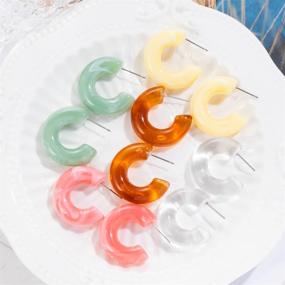 FNIO Korea красочный акриловый геометрический C-серьги в форме фигурного Кольца Ретро