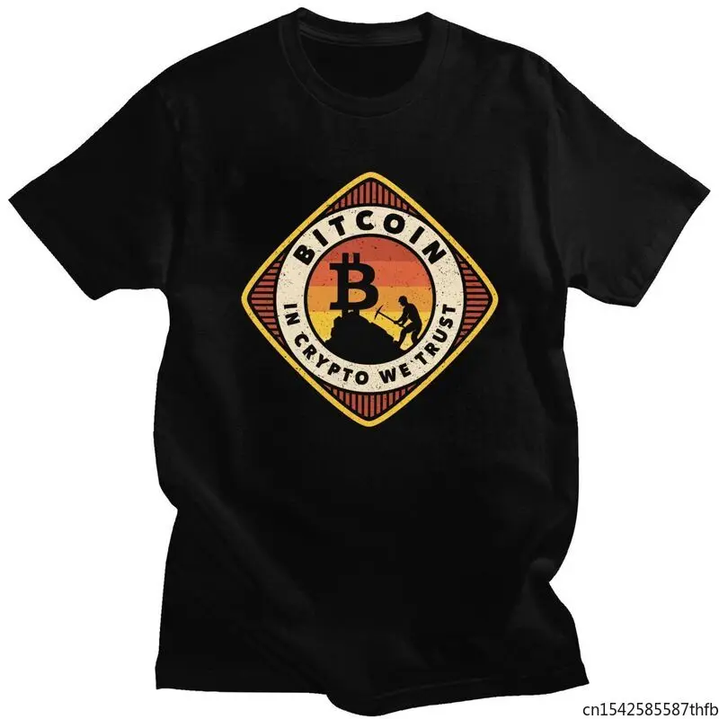 

Vintage Style Bitcoin T Shirt Men T-shirt Leisure Tee Tops Short Sleeved Retro in Crypto We Trust Miner Tshirt Clothing
