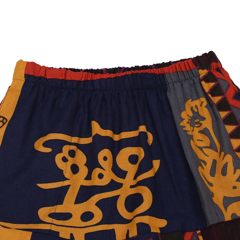 

Hip Hop Cross-Pants Hippie Baggy Trousers Printed Loose Ankle Pants Unisex Adults Elastic Waist Cotton Linen Low Crotch Pants