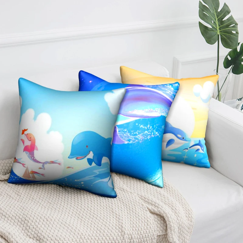 

Nanacoba Swimming Dolphins Print Cushion Cover Abstract Painting Pillow Covers for Home Sofa Chair Decor Short Plush Pillowcases