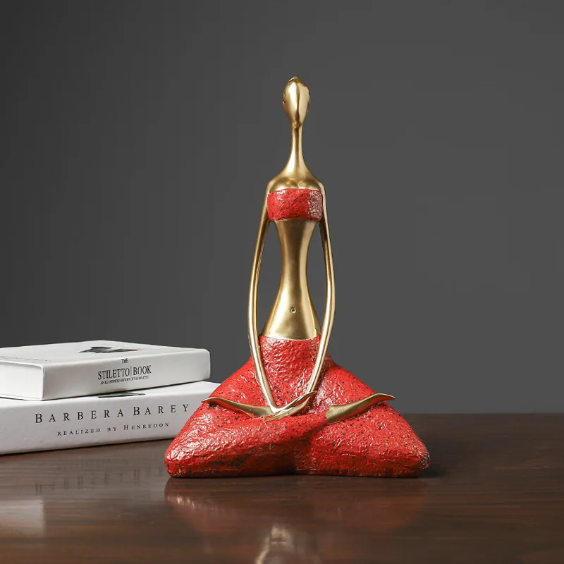 

Newly Practicing Yoga Female Crafts Statues Desktop Artwork Ornaments Resin Human Sculptures Modern Home Living Room Decor