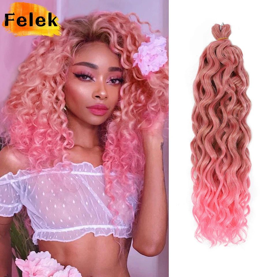 

Ocean Wave Braiding Hair Extensions Crochet Braids Synthetic Hair Afro Curl Pink Ombre Curly Blonde Water Wave Braid For Women