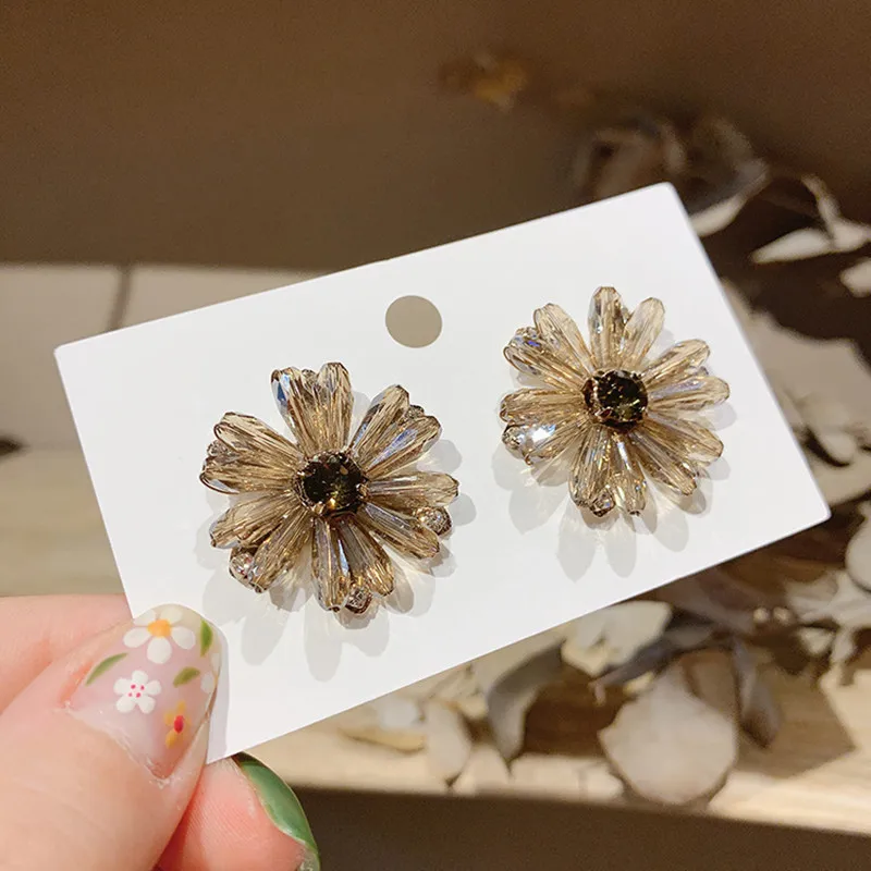 Женские серьги-подвески с блестящими кристаллами и цветами в Корейском стиле 2020 |