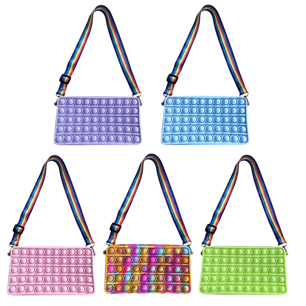 

Fashion Solid Color Push Bubble Shoulder Crossbody Messenger Bag Silicone Small Purse Handbags Sensory Antistress Fidget Toys