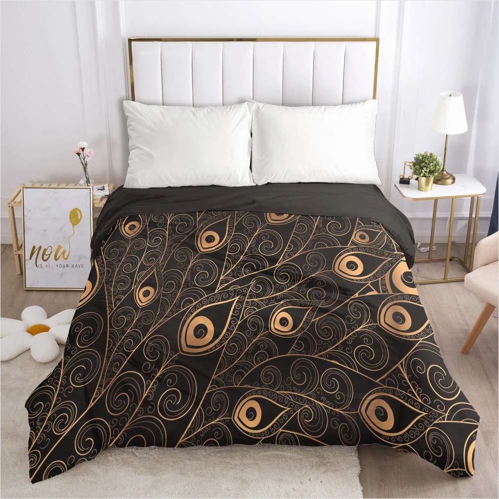 

Custom Duvet Cover with Zipper Comforter/Quilt/Blanket Case Queen/King 240x220 200x200 210x210 3D Bedding Black Golden