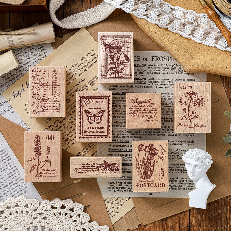 

Journammm Plant Flower Wood Rubber Seals Stamps for Aesthetics Journaling Diy Deco for Scrapbooking Craft Stamps Bullet Journal