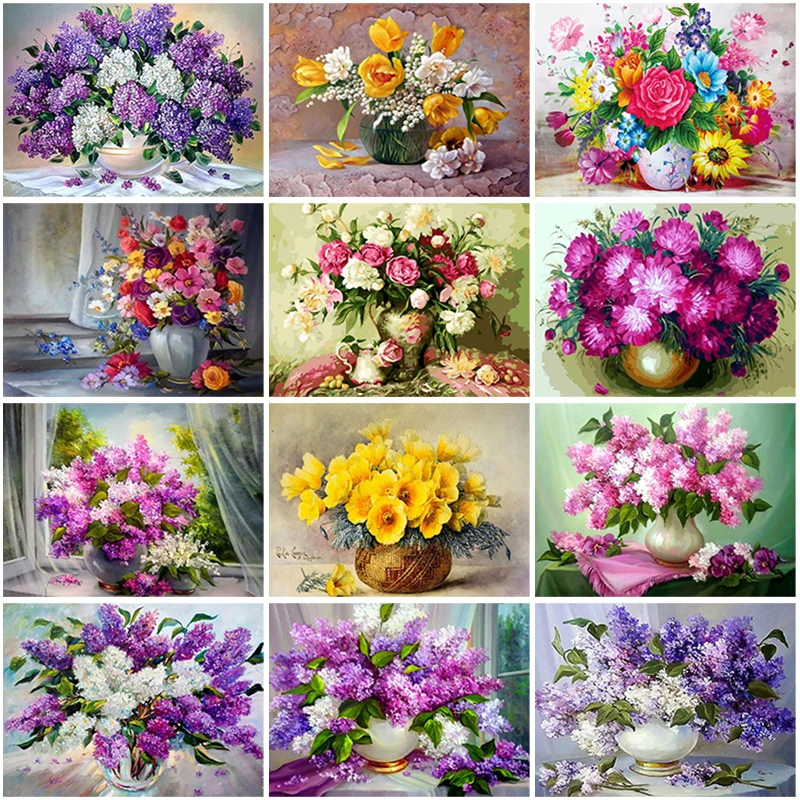 

5D DIY Diamond Painting Flower Vase Full Square Round Rhinestones Mosaic Embroidery Lilac Handcraft Art Kits Home Decoration