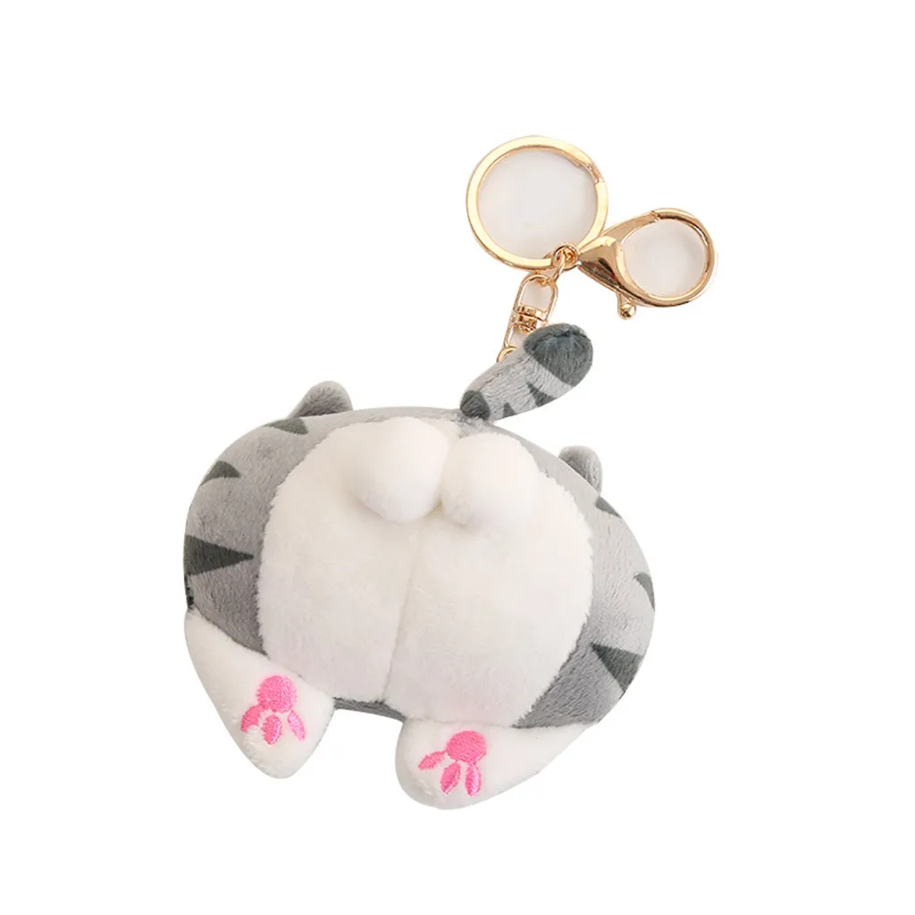 

Novelty Keychain Soft Cat Dog Buttock Pendant Key Chain Funny Stuffed Plush Doll Kids Toy Plushy Bag Pendant 4*