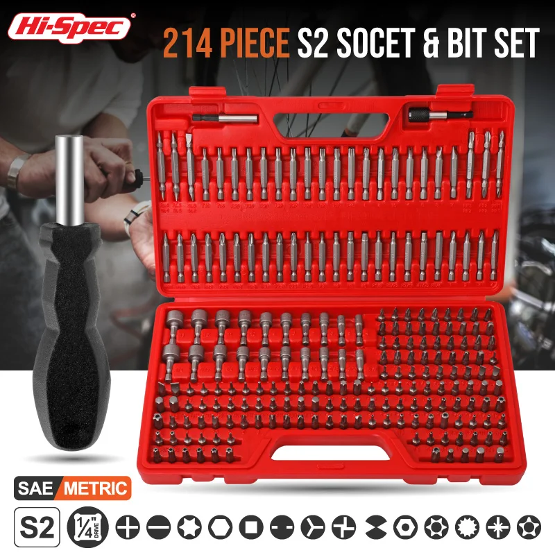 Hi-Spec 214pc Socket&Screwdriver Bits Set 1/4