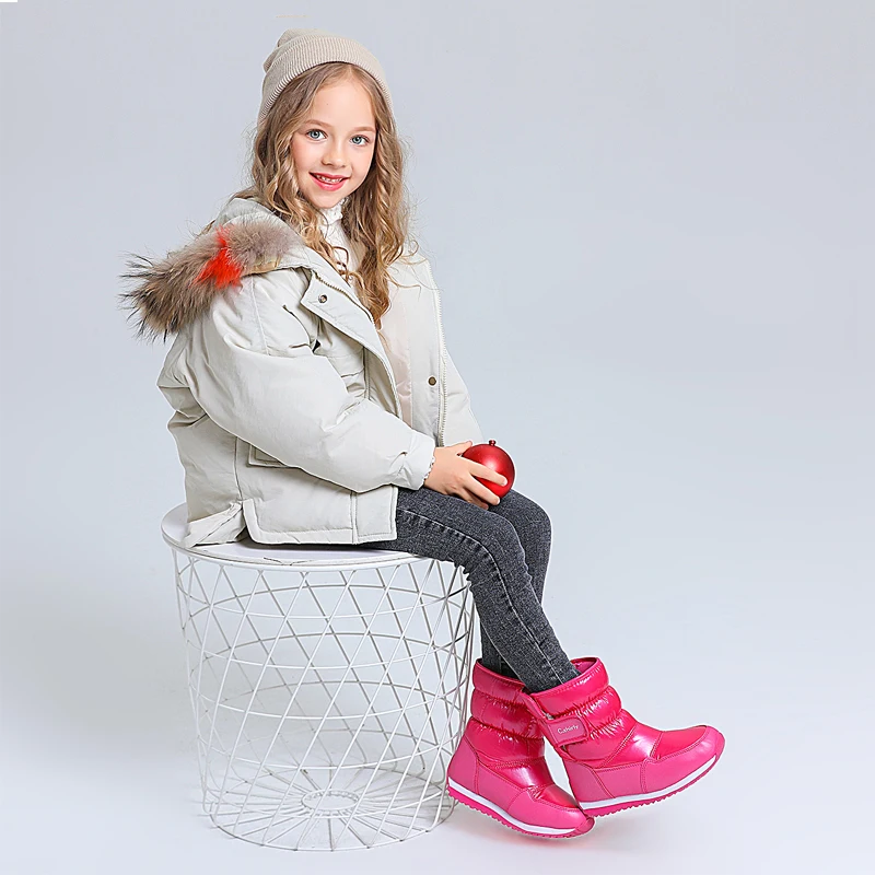 Новинка года; детские зимние ботинки с кроликом; теплая зимняя хлопковая обувь; модная плюшевая детская обувь; водонепроницаемые кроссовки для девочек и мальчиков; ботинки