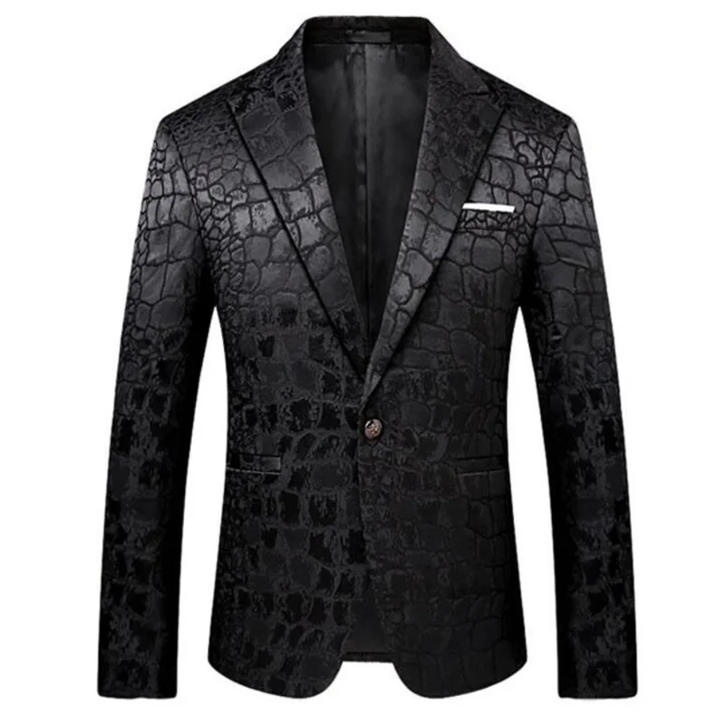 New men's printing suit dress blazers куртка мужская весна black host style slim korean casual singles business black jacket