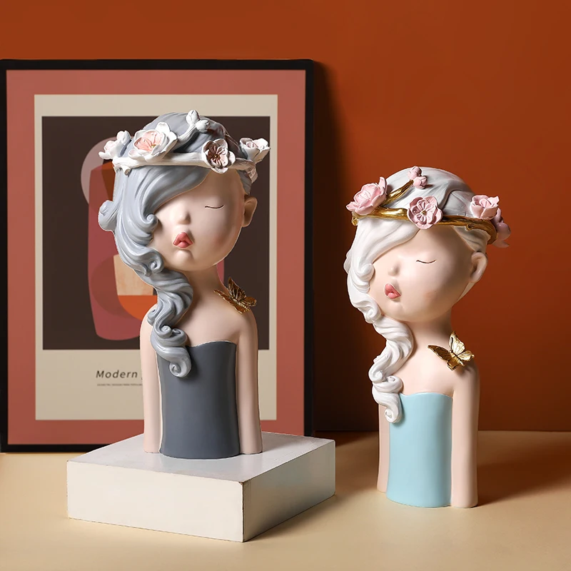 WU CHEN LONG Nordic Creative Cute Girls Art Sculpture Interested Woman Figurine Resin Crafts Decor For Home Wedding Gift R3577