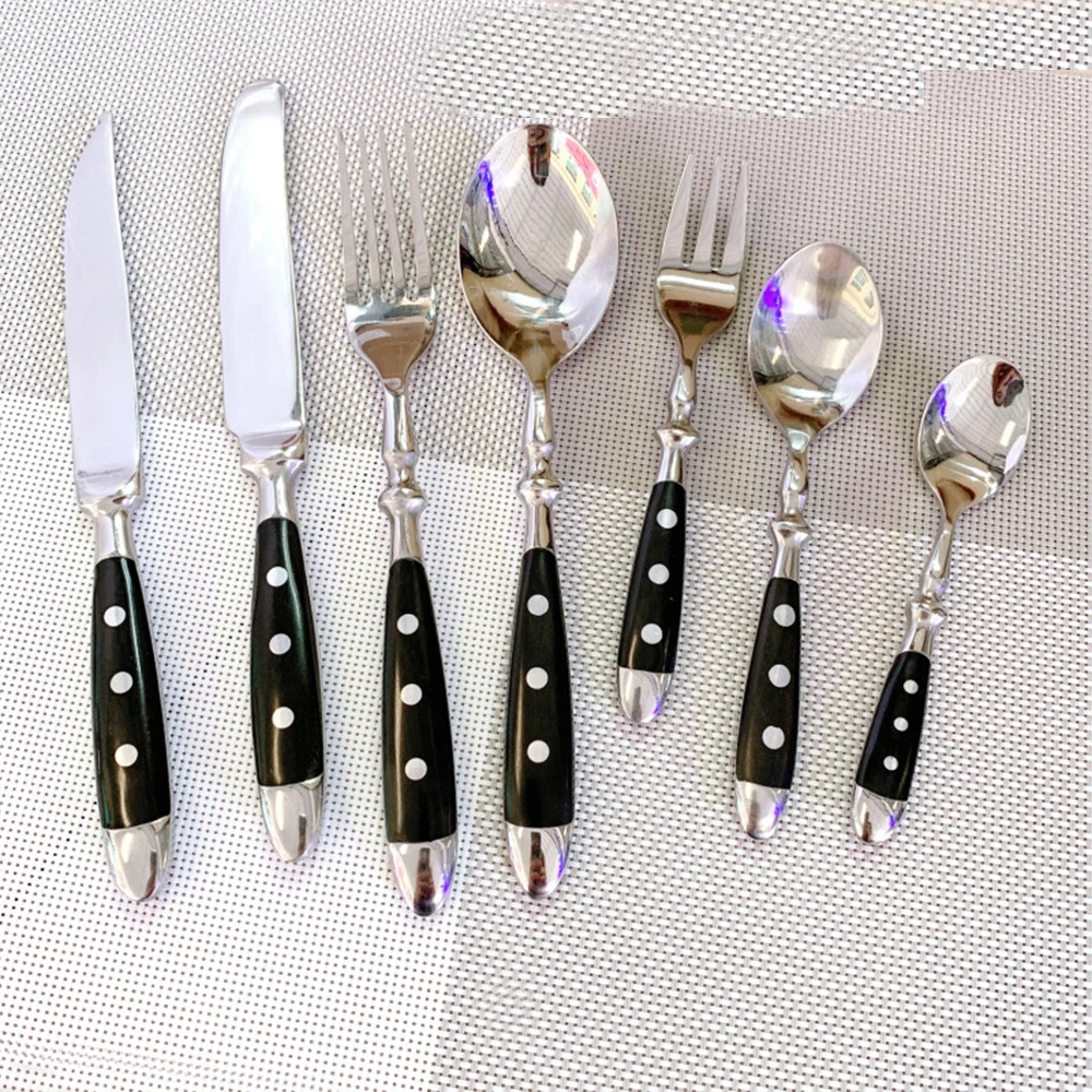 

Steel Western Food Tableware Set Three Nails Knife, Fork and Spoon Practical Bakelite Black Handle Stainless Steel Knife
