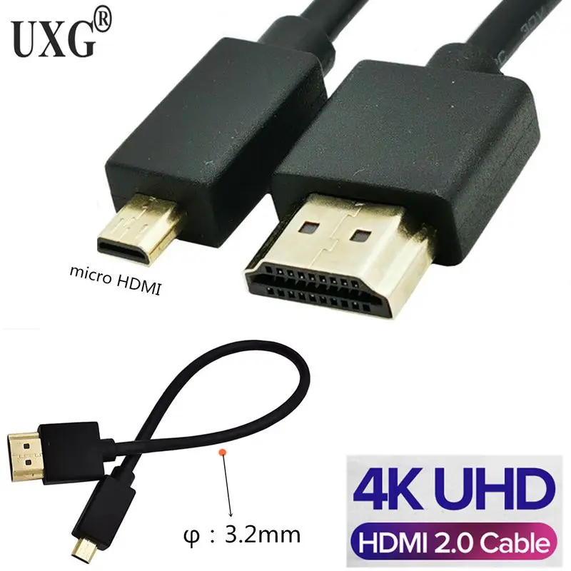

OD 3.0mm Super Soft HDMI-Compatible 2.0 Male To Micro Mini HD Male Thin TV Cable 2k 4k Hd @60hz Light-weight Portable