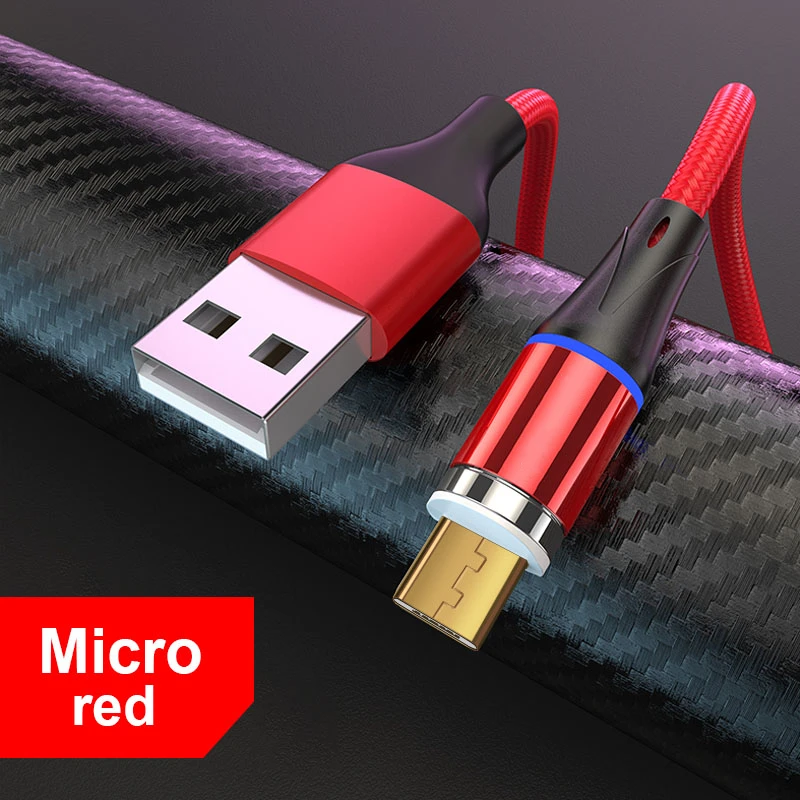 Red For Micro USB ROCK 5A Магнитный кабель Micro Usb type C супер быстрая зарядка телефона Usb C светодиодный светильник для iPhone Xiaomi huawei Android Phone 1 м 2 м - Цвет: Red For Micro USB