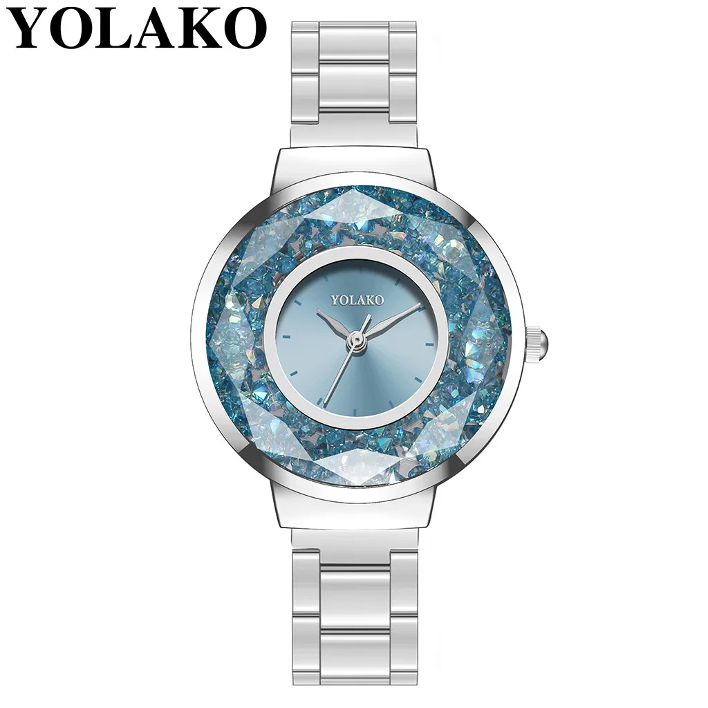 

Синие роскошные женские часы, кварцевые, из нержавеющей стали, с браслетом, подарок на день рождения, женские Стразы, блестящие часы