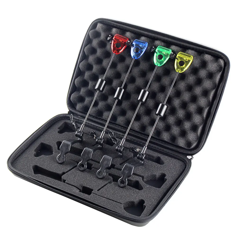 

4PCS Fishing Swinger Set Bite Alarm Hanger Swinger 4 Colors LED Illuminated Indicator Carp Fishing Tackle In Zipper Case