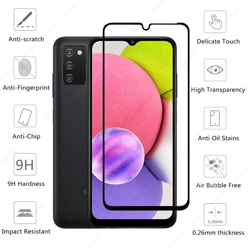 Protector de pantalla de vidrio templado para Samsung Galaxy A03s, pel&iacute;cula protectora para Samsung Galaxy A03s A52s A12 Nacho A22 4G A32 A52 M32 M12-1