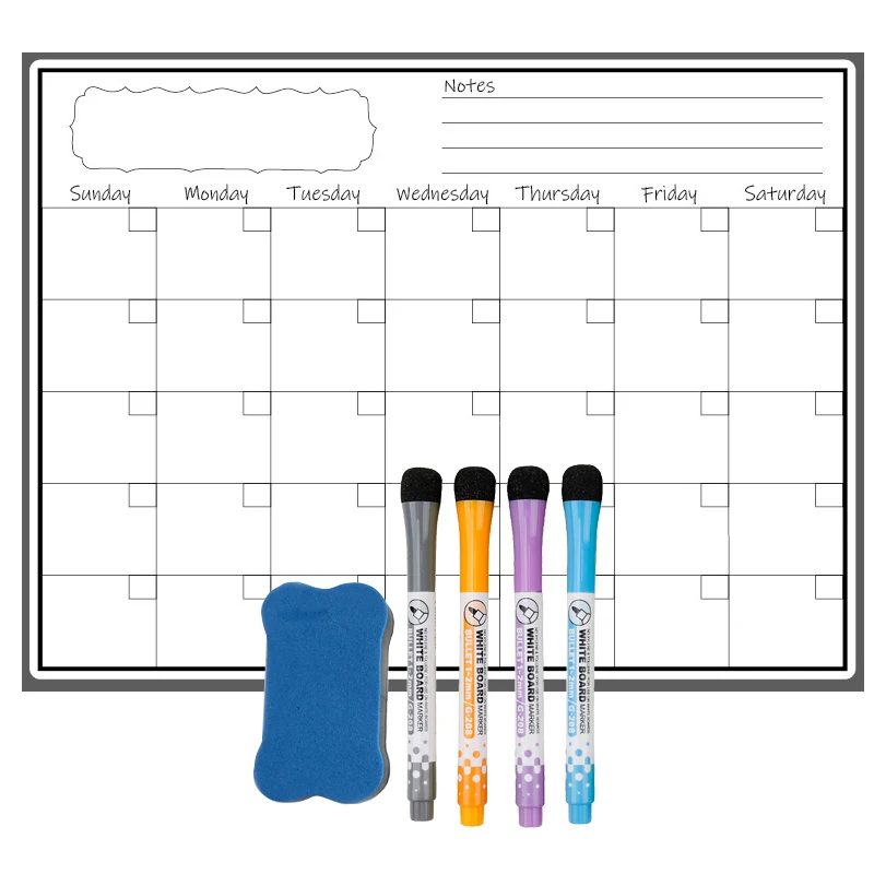 Magnetic Weekly Monthly Planner Calendar Whiteboard Fridge Sticker Magnet Erasable Markers Notes Message Drawing Bulletin Board