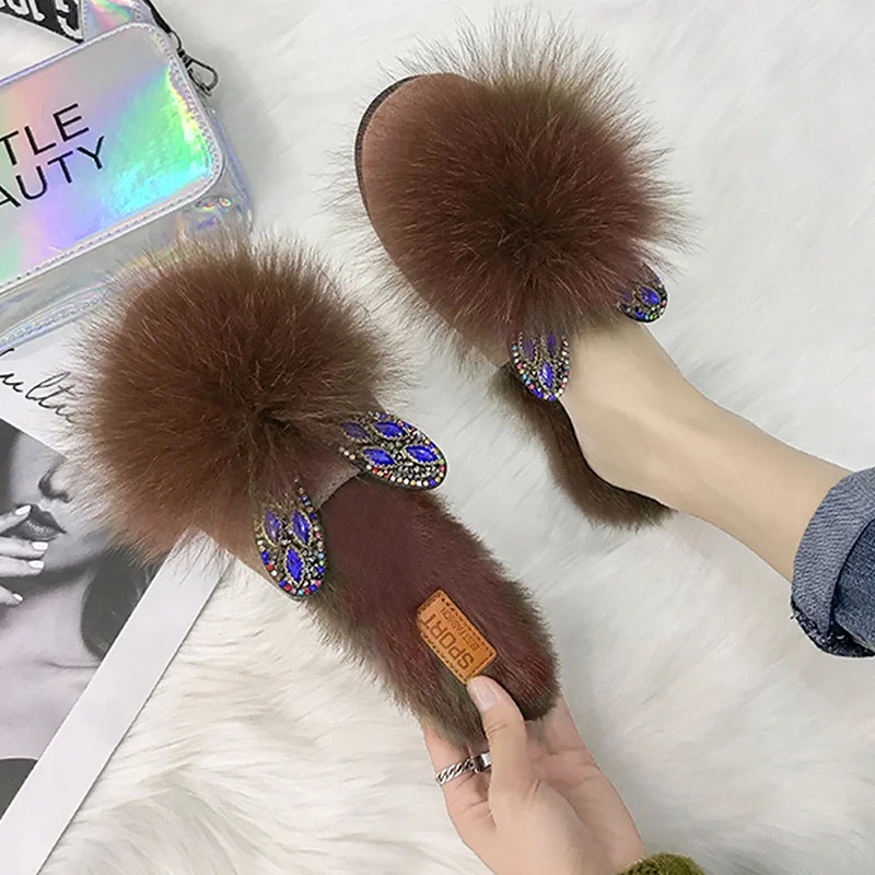 Новинка осени с заячьими ушками меховые тапочки Повседневное блестящие сандалии