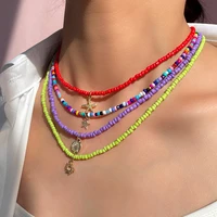 boho multicolor acrylic seed beaded necklace for women metal butterfly sun star pendant choker charm necklaces vacation jewelry
