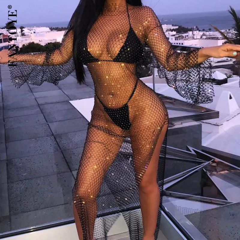 Женское блестящее вечернее платье FANTOYE облегающее Прозрачное Платье макси с