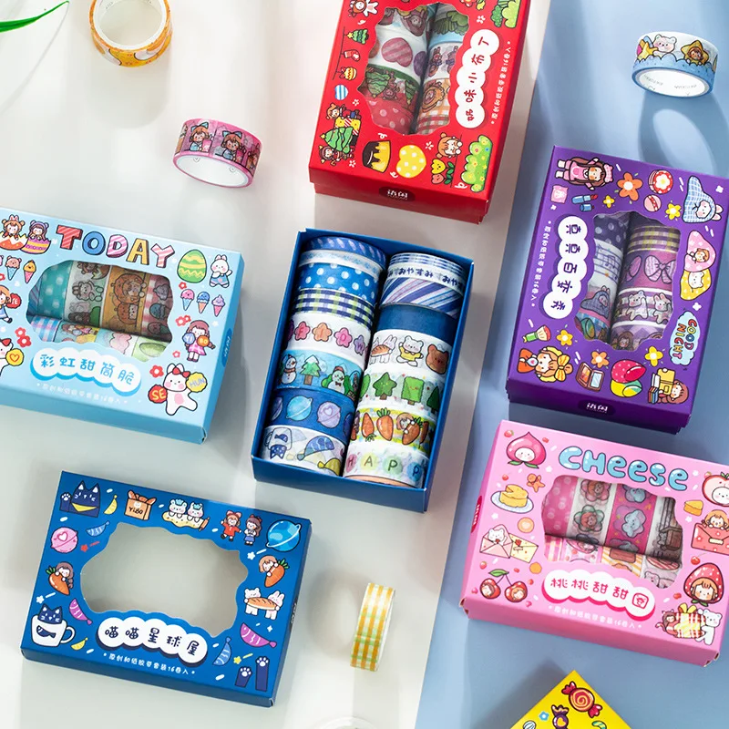 

16 pcs/box Super Sweet Series Masking Washi Tape Cute girl Decorative Adhesive Tape Diy Scrapbooking Sticker Label Stationery