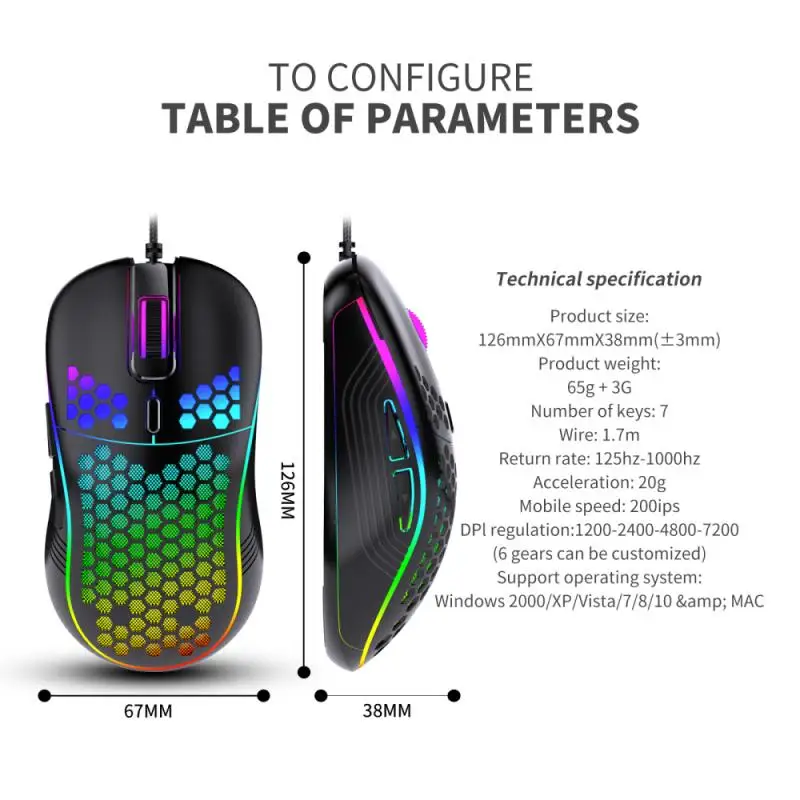 

Wired Mouse RGB Computer Mouse Gaming Rechargeable Honeycomb Shell Ergonomic Mause With LED Backlit USB Mice For PC Laptop