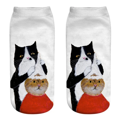 Новинка 2021, модные носки, Забавные милые носки с котенком и 3D принтом, милые хлопковые носки по щиколотку для женщин, повседневные короткие носки