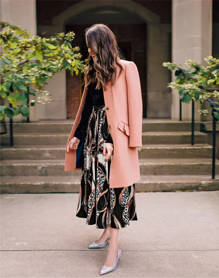 

European and American style floral chiffon folded skirt mid-length print large swing skirt 2021 new