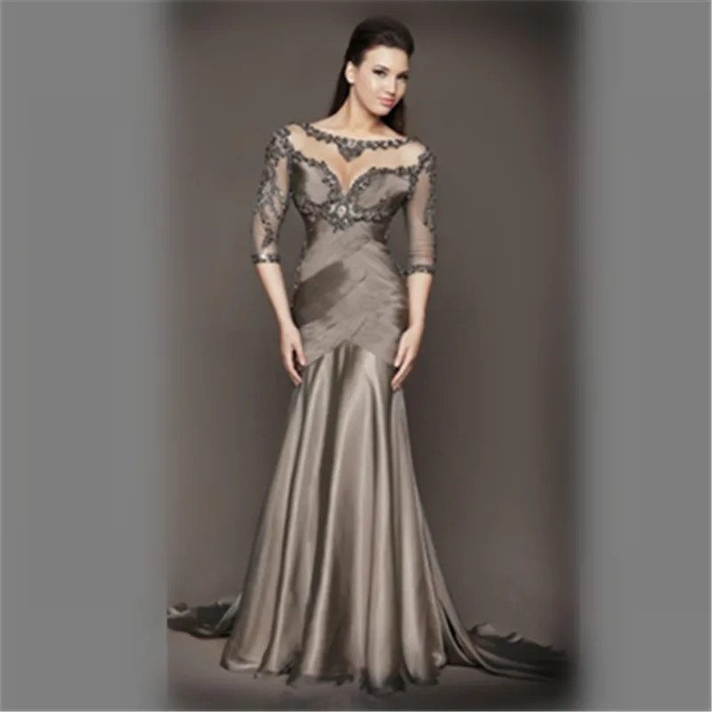 Рукав 3/4 серебряное совок иллюзия бисера плиссированное платье футляр для матери