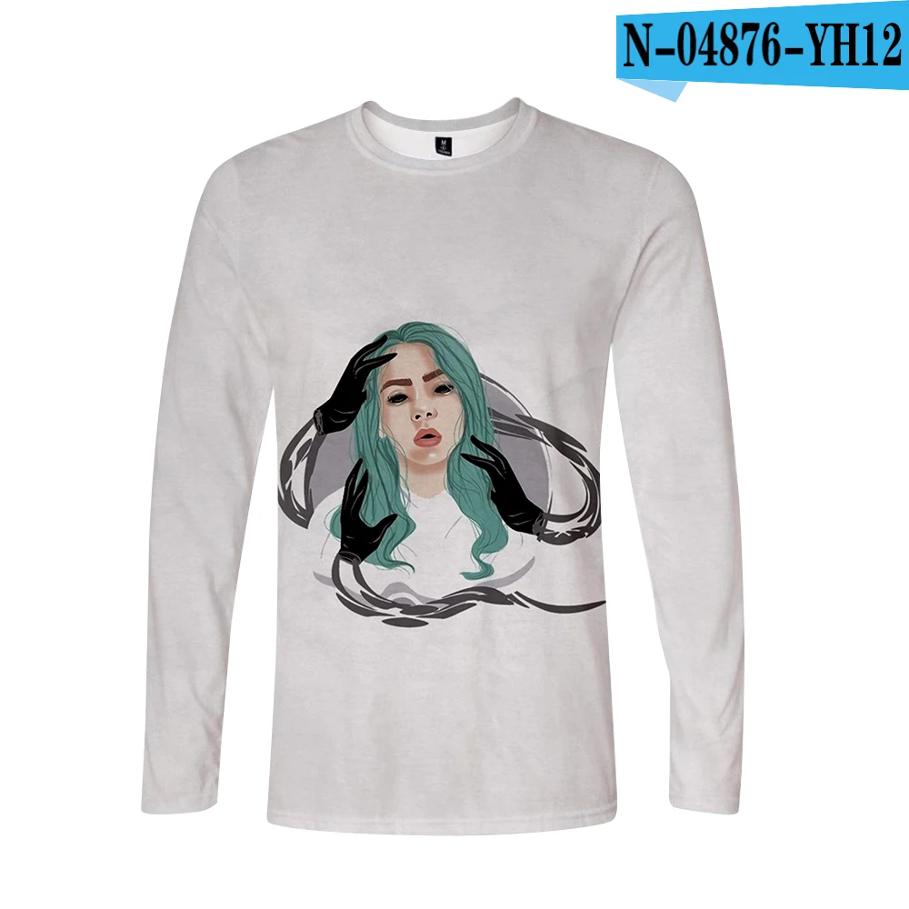 3D Поступление Billie Eilish 3D футболка для женщин и мужчин, футболки с длинным рукавом для девочек, Повседневная футболка Billie Eilish, футболки размера плюс, весенний Топ - Цвет: 3D