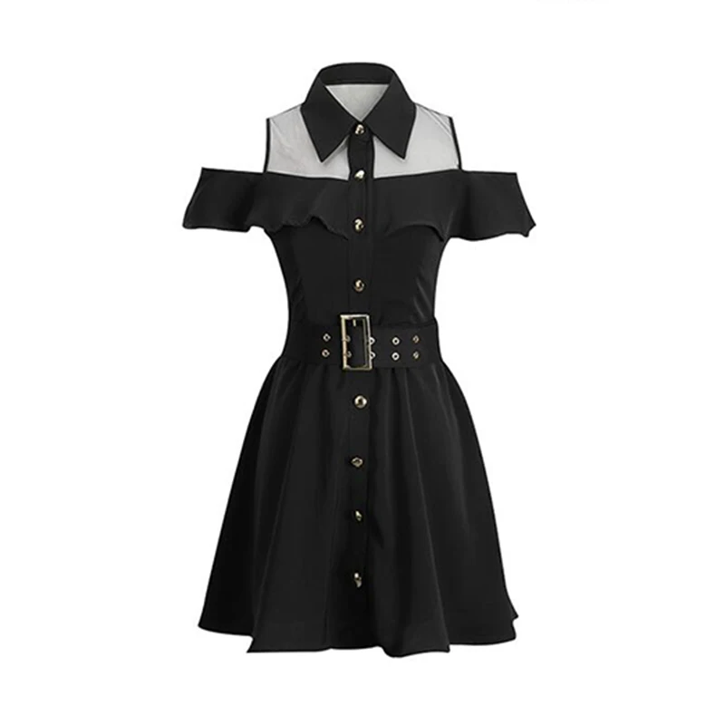 Новинка 2020 женское однобортное летнее платье готическое черное с открытыми
