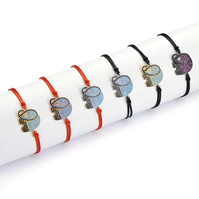 Neovivi кубический цирконий слон шармы браслет ручной работы Красный Черный Веревка