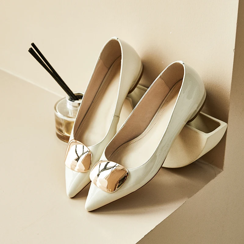 

Women's genuine leather pointed toe slip-on ballet flats leisure soft comfortable pointed toe bottom buckle daily fashion shoes