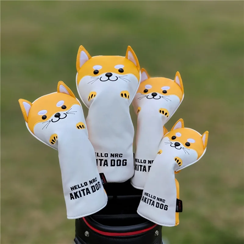 

1pc Golf Headcover Akita Golf Club Head Cover For Driver Fairway Hybrid Putter PU Leather Protector Wood Covers -40