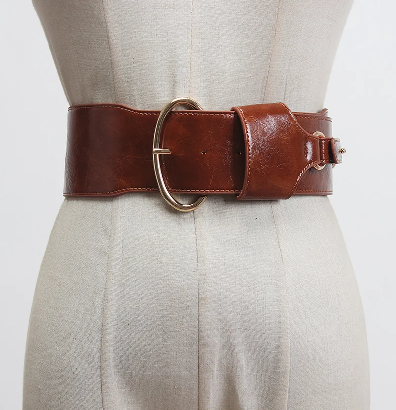 

SeeBeautiful Wide PU Leather Belts Female Simple Metal Pin Buckle Girdle Waist Seal Summer Spring 2021 New Fashion Tide L209