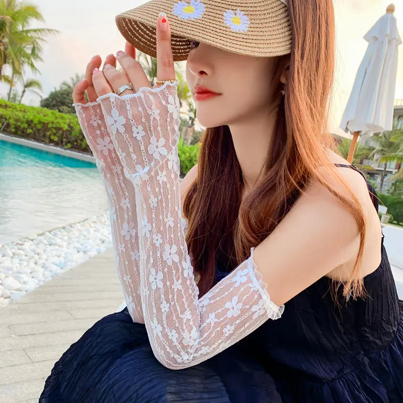 

Sexy Lace Long Thin UV Half Finger Arm Sleeve Summer Female Sunscreen Touch Screen Elastic Cycling Driving Gloves