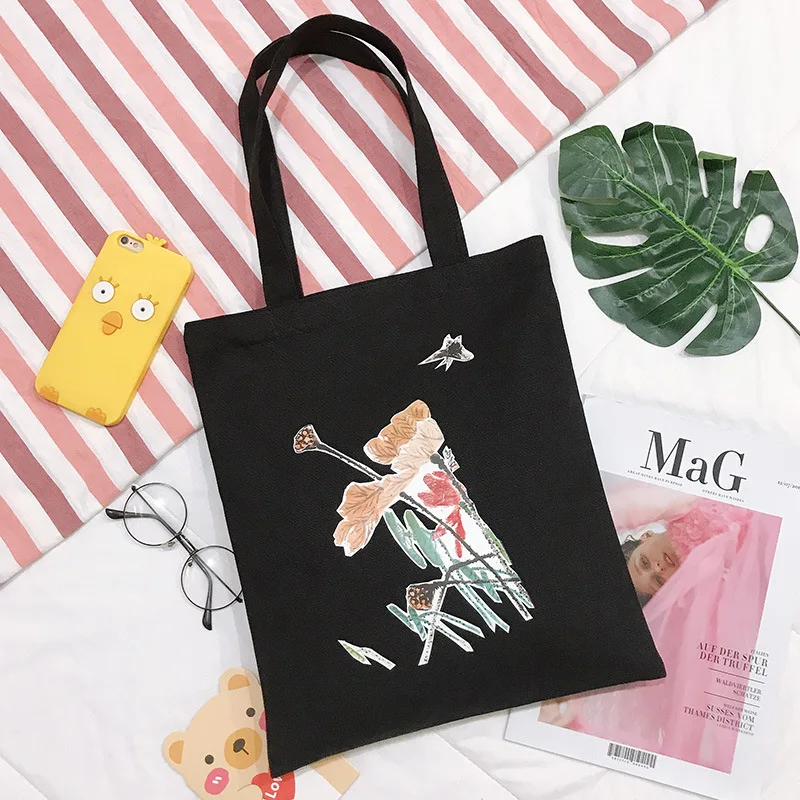 

Korean fashion printing large capacity handbag art casual women's canvas shoulder bag simple fashion shopping bag