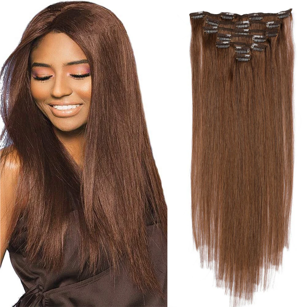 Dark Brown Brazilian Remy Silky Straight Hair Clip In Human Hair Extensions Colored 7P/Set Full Head Sets Ship Free