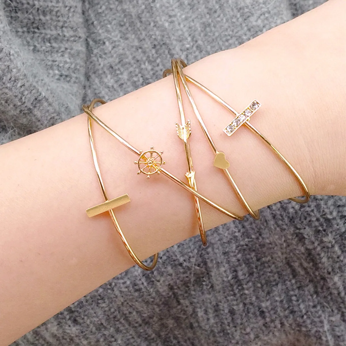5 шт./компл. Бохо сердце стрелы кристалл браслеты для женщин манжеты с