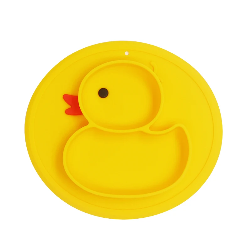 Yellow Plate Детские Силиконовые обеденные тарелки милый мультфильм утка малыш ребенок тренировочная тарелка поднос посуда Дети еда чаша для кормления Посуда Нескользящая - Цвет: Yellow Plate