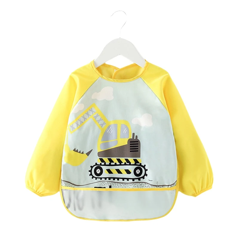 

Waterproof Baby Bib Cartoon Animal Print Apron Long Sleeve Kids Stuff Chest Protection Feeding Bibs