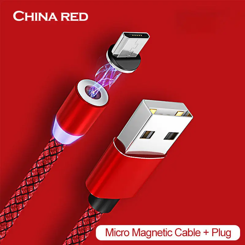 Red For Micro Магнитный usb-кабель для быстрой зарядки USB type C, магнитный светодиодный кабель для зарядки 1 м 2 м, кабель Micro usb для мобильного телефона, usb-кабель - Цвет: Red For Micro